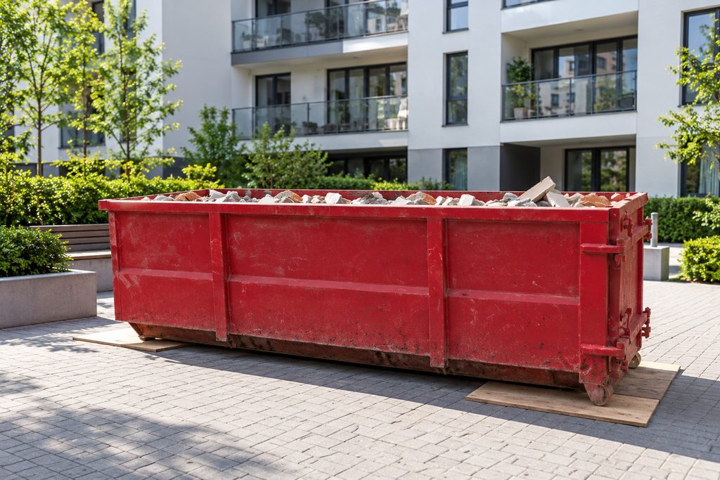 Czerwony kontener na gruz w Warszawie